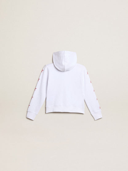 Girls’ zip-up sweatshirt in white with glitter stars on the sleeves - Golden Goose Kids