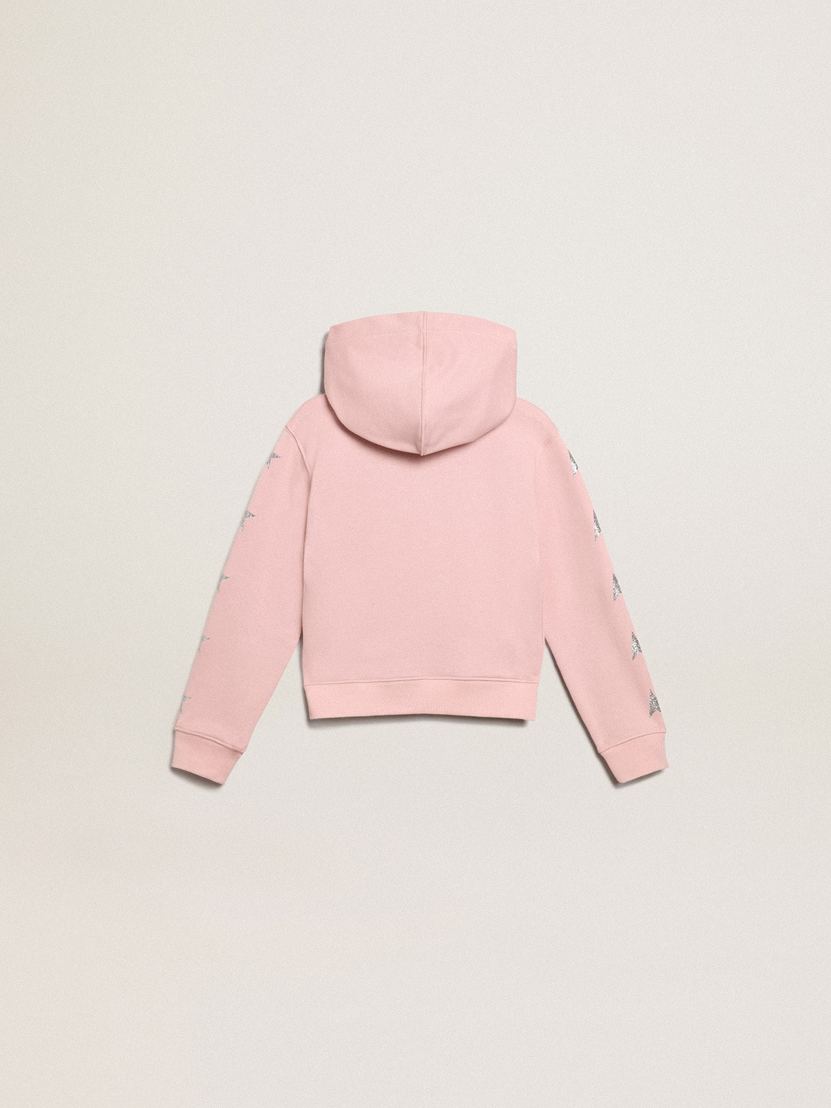 Pink sweatshirt with hood and silver glitter stars - Golden Goose Kids