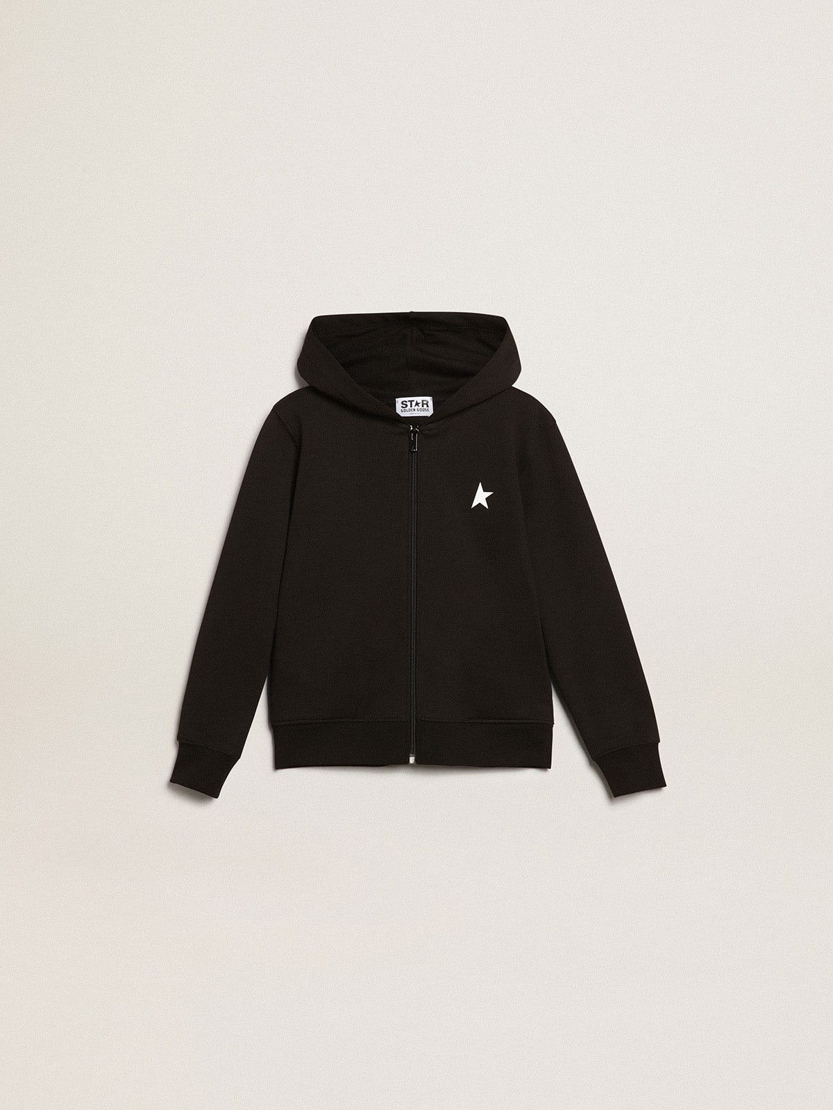 Black hooded sweatshirt with contrasting white star and logo - Golden Goose Kids