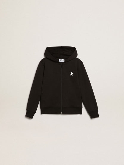 Black hooded sweatshirt with contrasting white star and logo - Golden Goose Kids