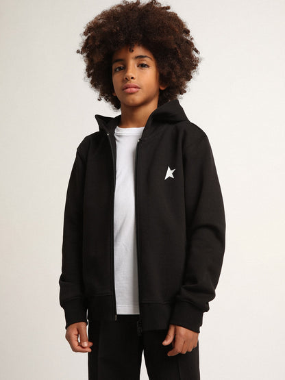 Black hooded sweatshirt with contrasting white star and logo - Golden Goose Kids