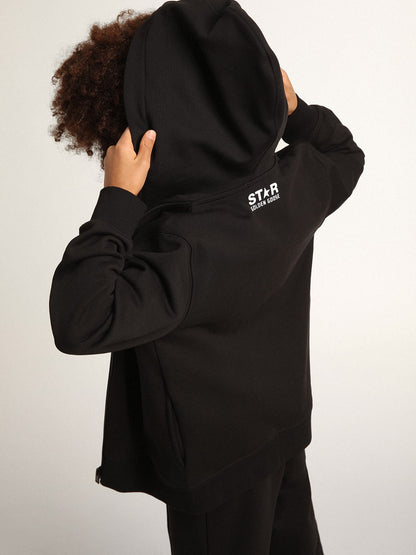 Black hooded sweatshirt with contrasting white star and logo - Golden Goose Kids