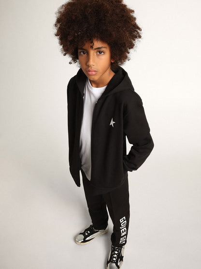 Black hooded sweatshirt with contrasting white star and logo - Golden Goose Kids