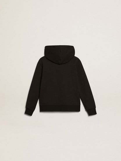 Black hooded sweatshirt with contrasting white star and logo - Golden Goose Kids