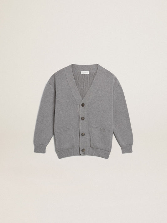 Gray cotton cardigan with logo on the back - Golden Goose Kids