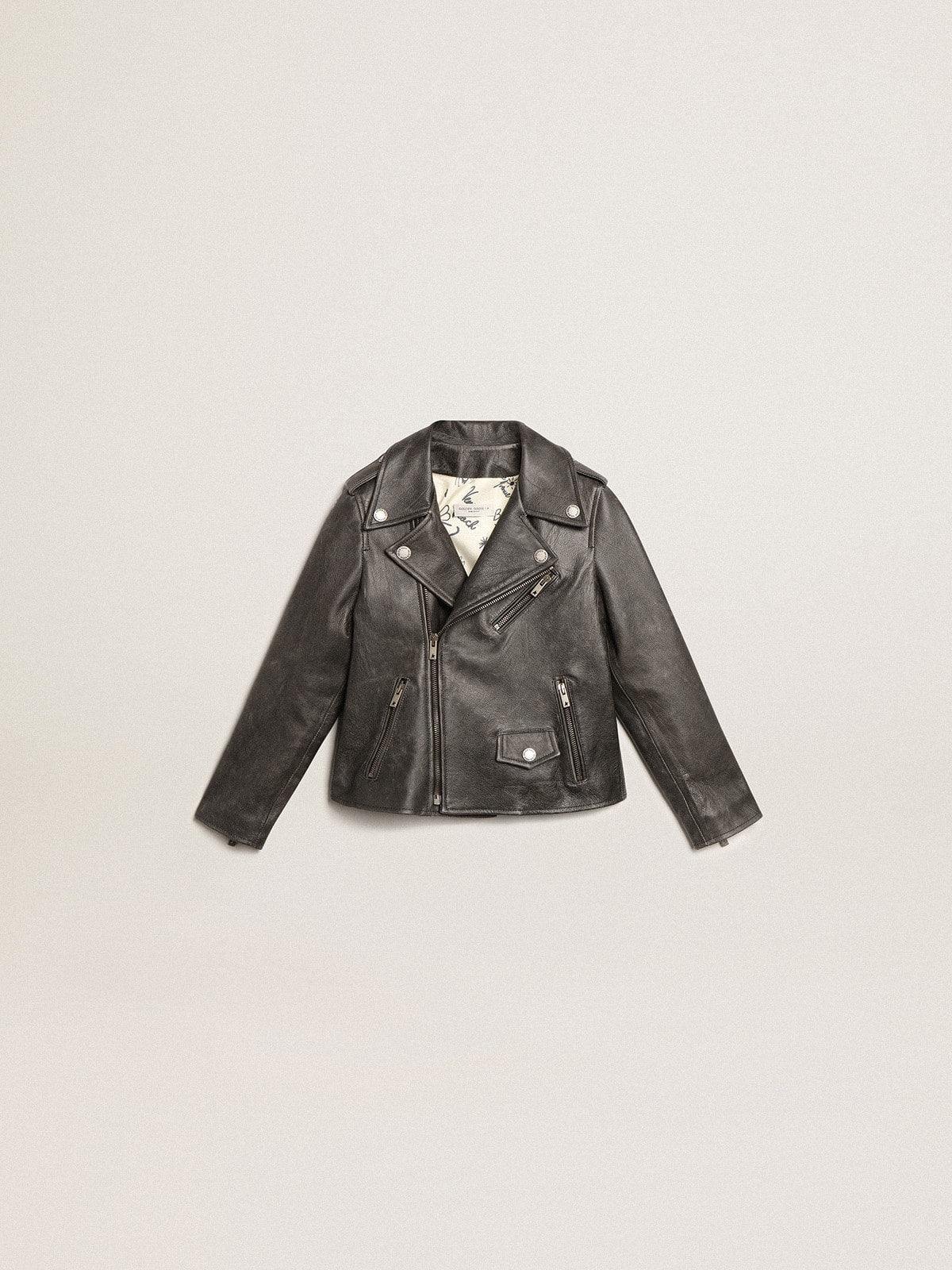 Boys’ biker jacket in distressed leather - Golden Goose Kids