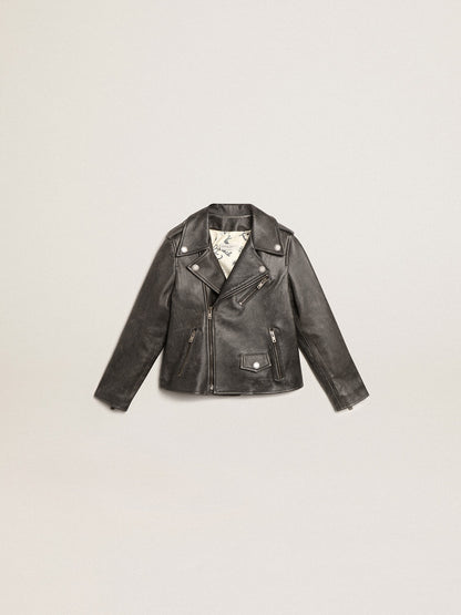 Boys’ biker jacket in distressed leather - Golden Goose Kids
