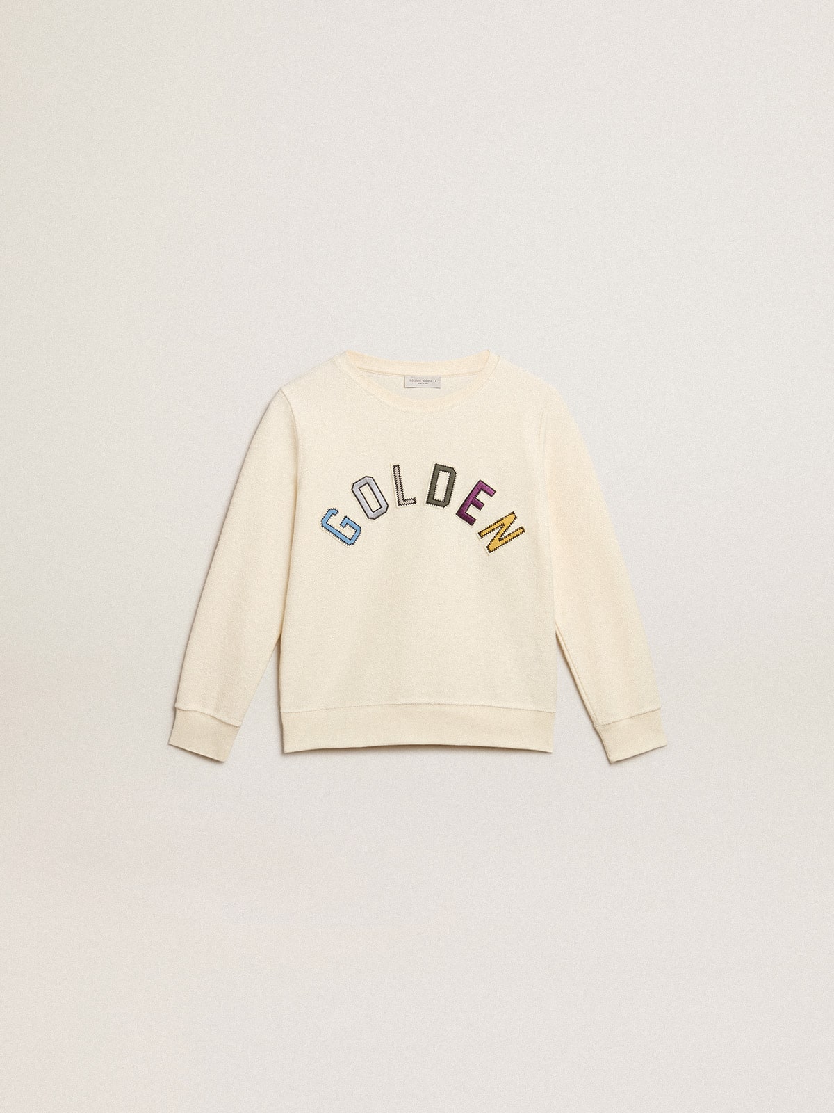 Sweatshirt in aged white with multicolor Golden lettering on the front - Golden Goose Kids