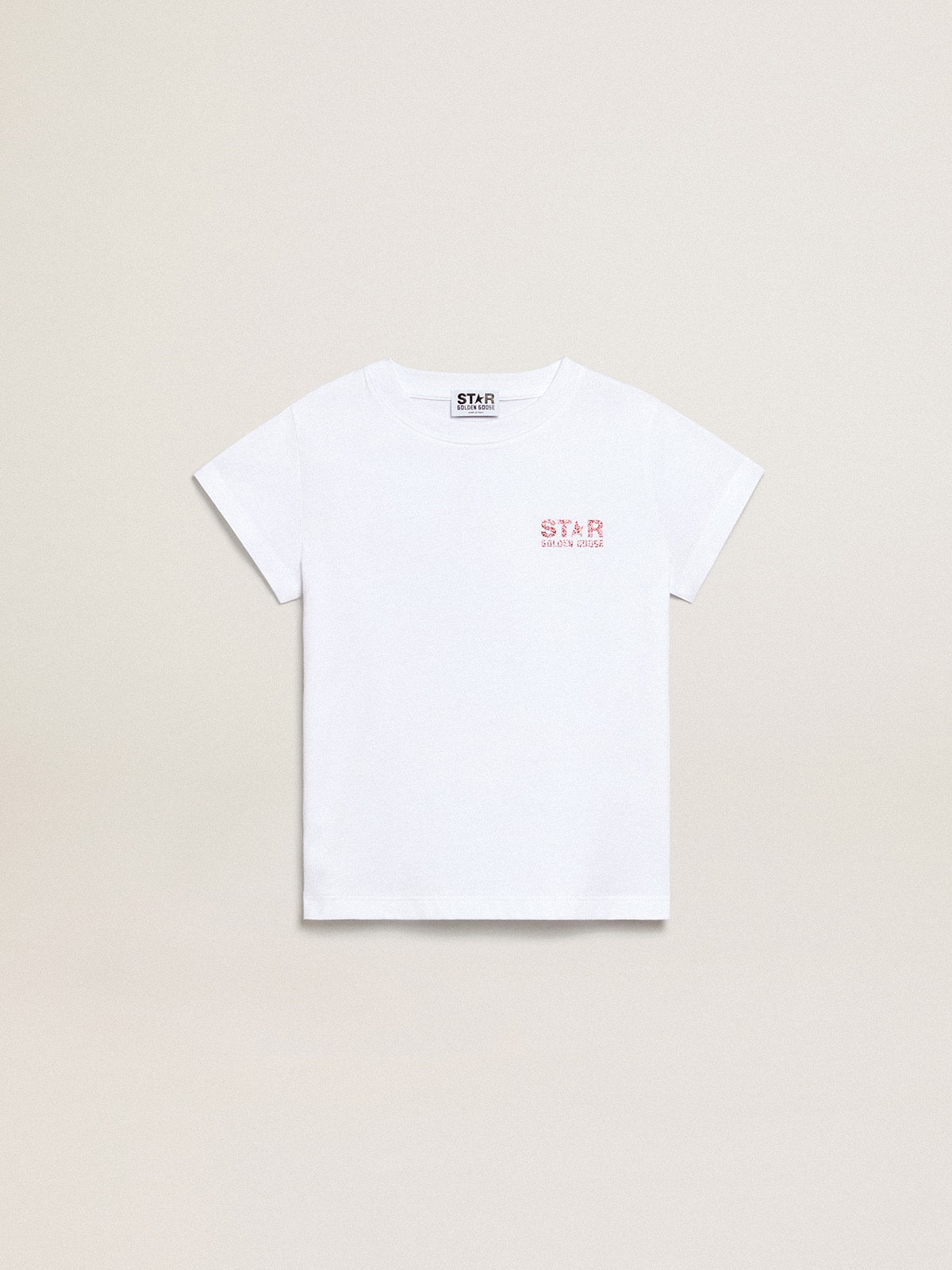 Girls’ white T-shirt with pink glitter logo and maxi star - Golden Goose Kids