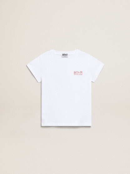Girls’ white T-shirt with pink glitter logo and maxi star - Golden Goose Kids