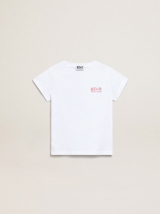 Girls’ white T-shirt with pink glitter logo and maxi star - Golden Goose Kids