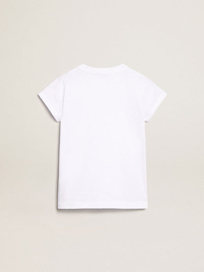 White T-shirt with central Golden lettering in crystals - Golden Goose Kids