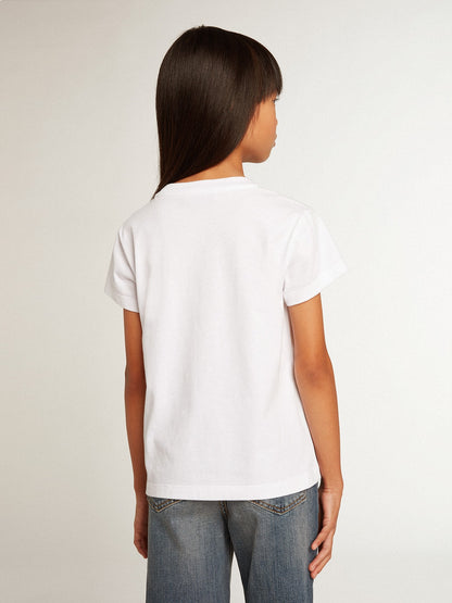White T-shirt with central Golden lettering in crystals - Golden Goose Kids
