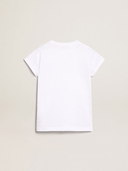 White T-shirt with central Golden lettering in crystals - Golden Goose Kids