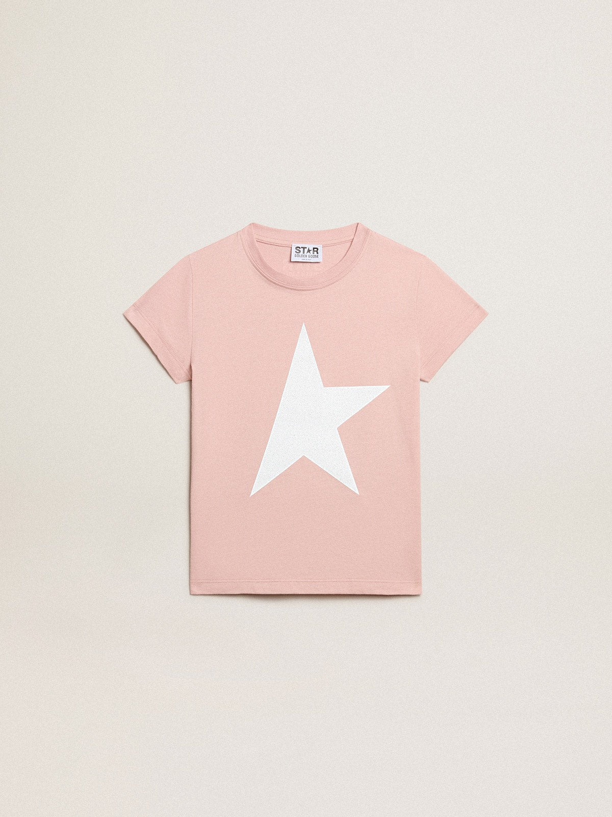 Girls’ pink T-shirt with white logo and maxi star - Golden Goose Kids
