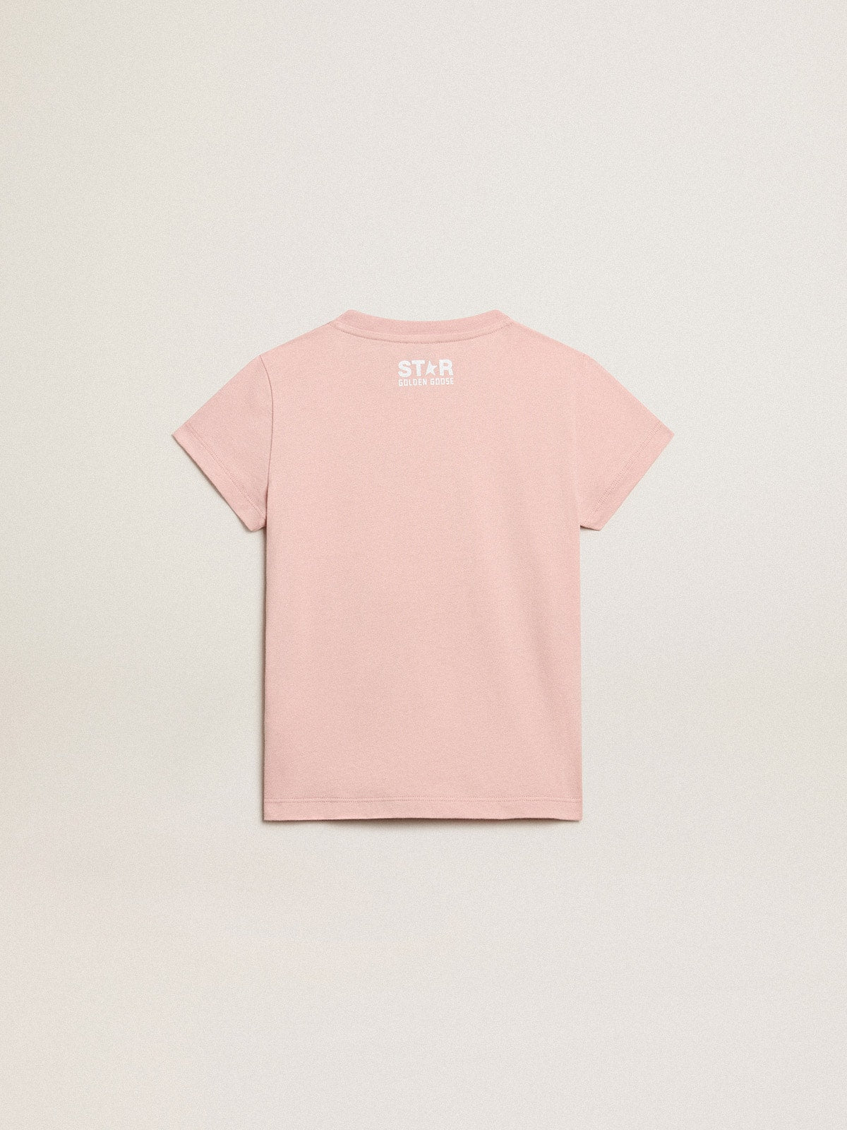 Girls’ pink T-shirt with white logo and maxi star - Golden Goose Kids