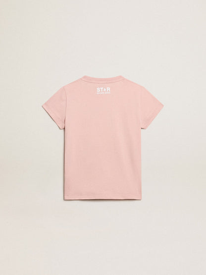 Girls’ pink T-shirt with white logo and maxi star - Golden Goose Kids