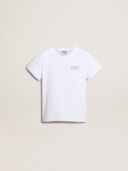 Girls’ white T-shirt with contrasting silver logo and star - Golden Goose Kids