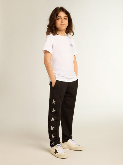 Girls’ white T-shirt with contrasting silver logo and star - Golden Goose Kids