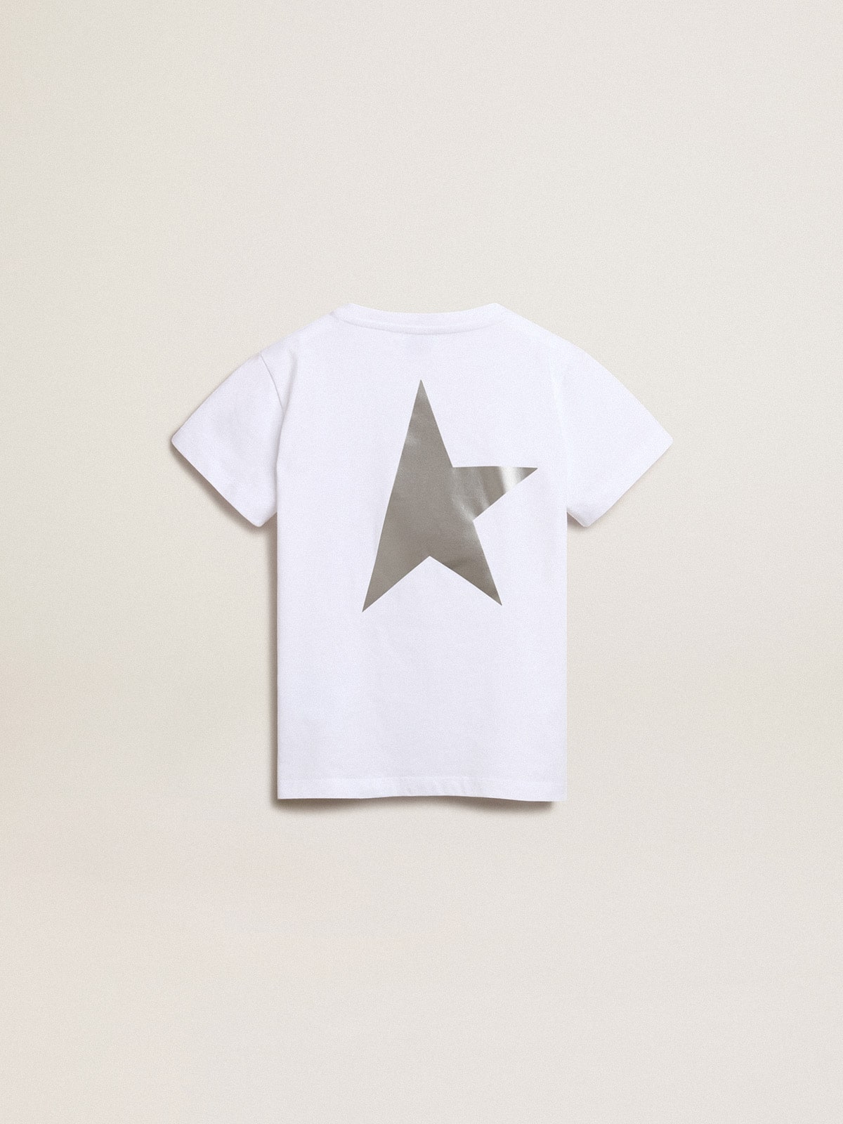 Girls’ white T-shirt with contrasting silver logo and star - Golden Goose Kids