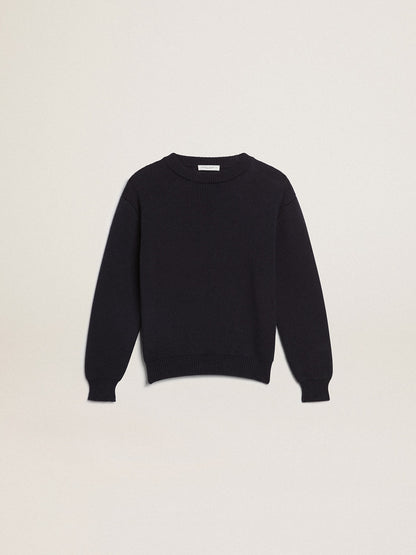 Round-neck sweater in dark blue cotton - Golden Goose Kids