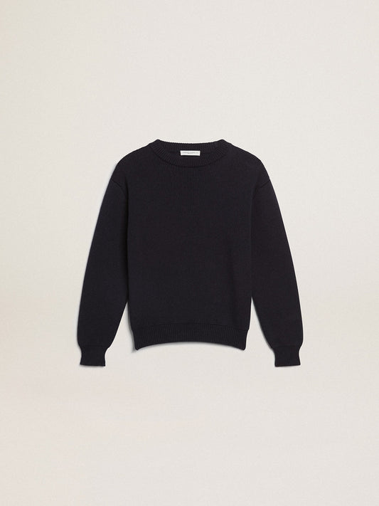 Round-neck sweater in dark blue cotton - Golden Goose Kids