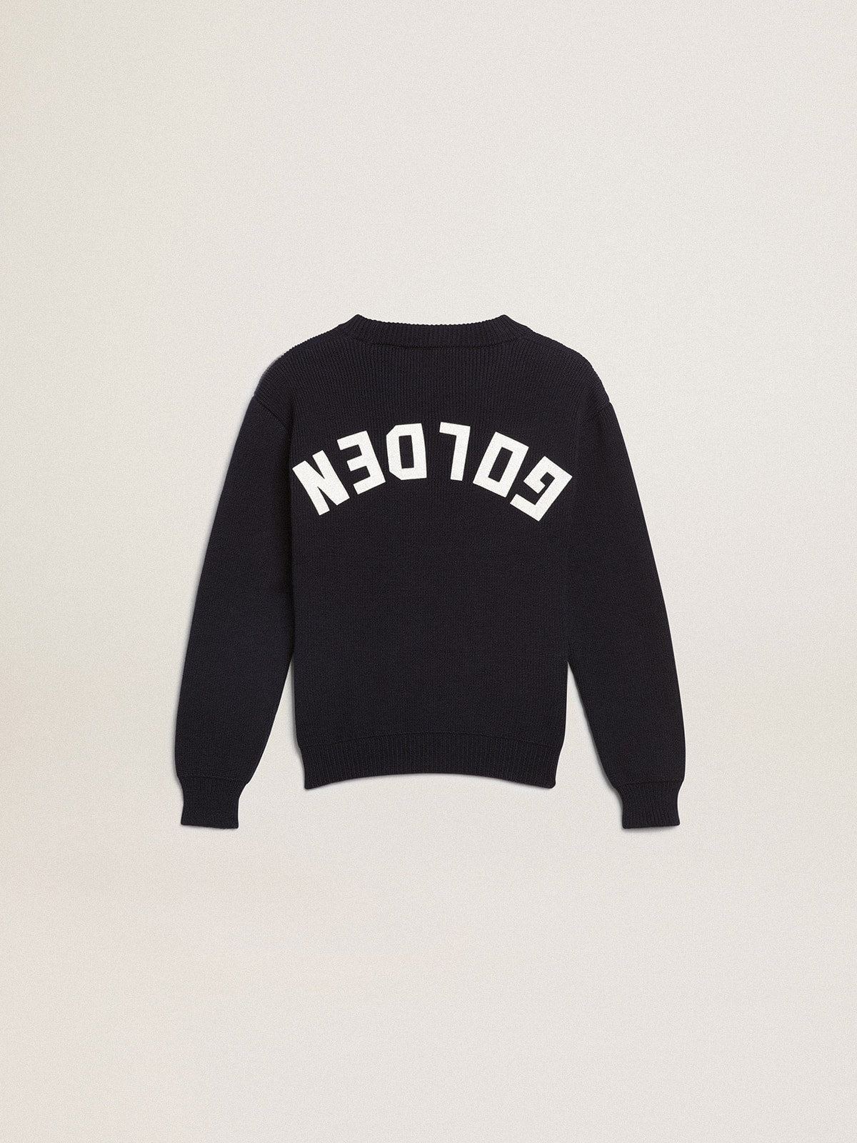 Round-neck sweater in dark blue cotton - Golden Goose Kids