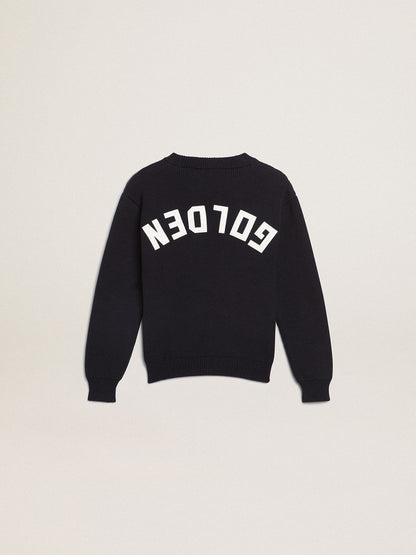 Round-neck sweater in dark blue cotton - Golden Goose Kids