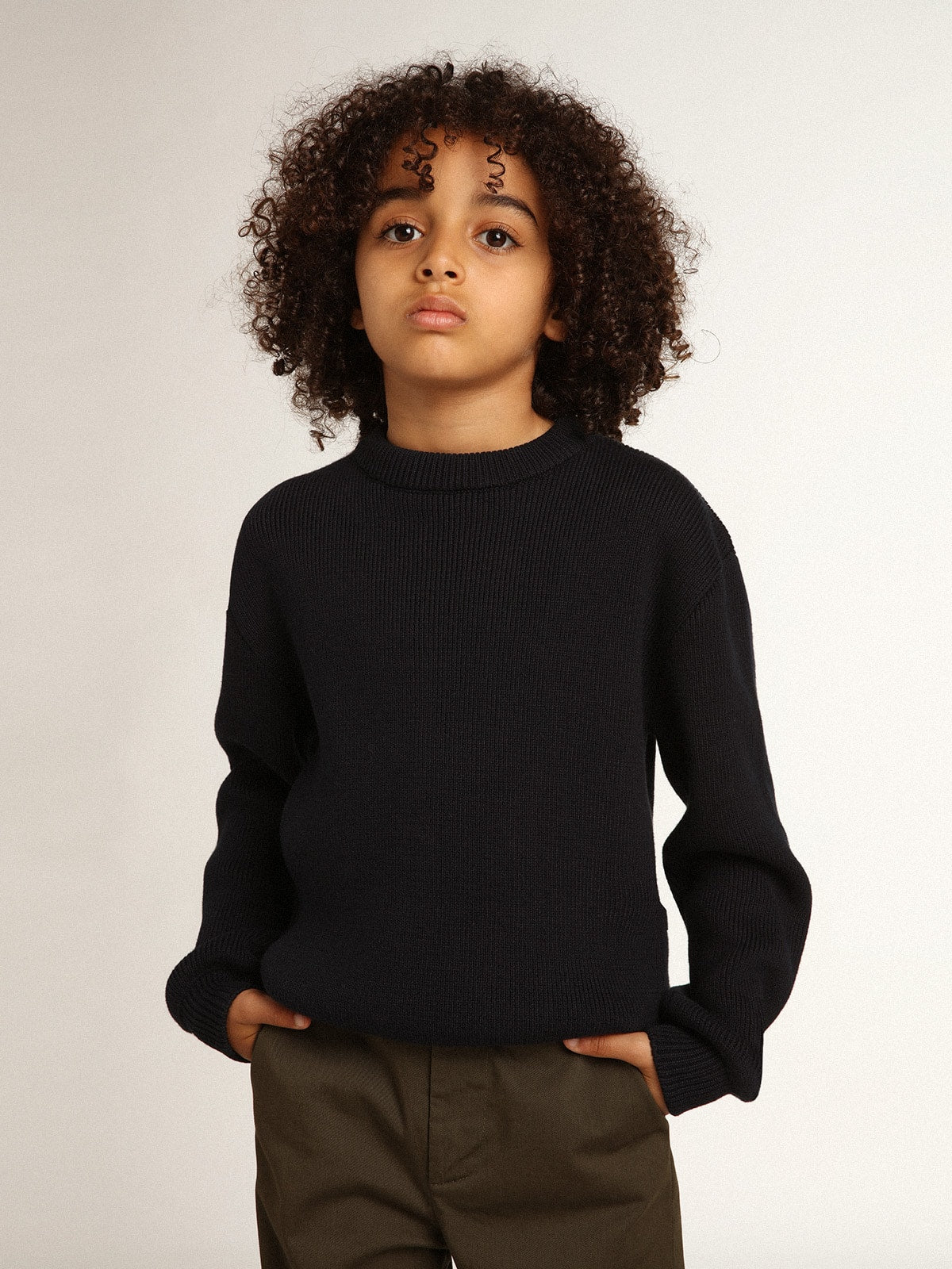 Round-neck sweater in dark blue cotton - Golden Goose Kids
