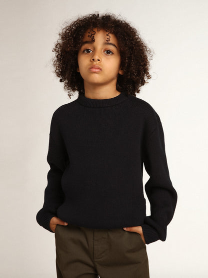 Round-neck sweater in dark blue cotton - Golden Goose Kids