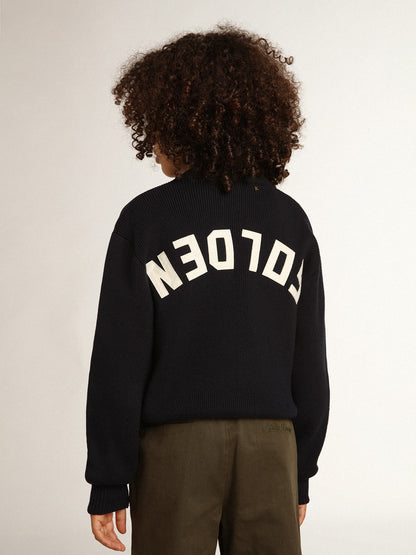 Round-neck sweater in dark blue cotton - Golden Goose Kids