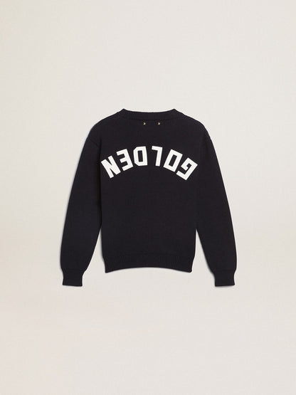 Round-neck sweater in dark blue cotton - Golden Goose Kids