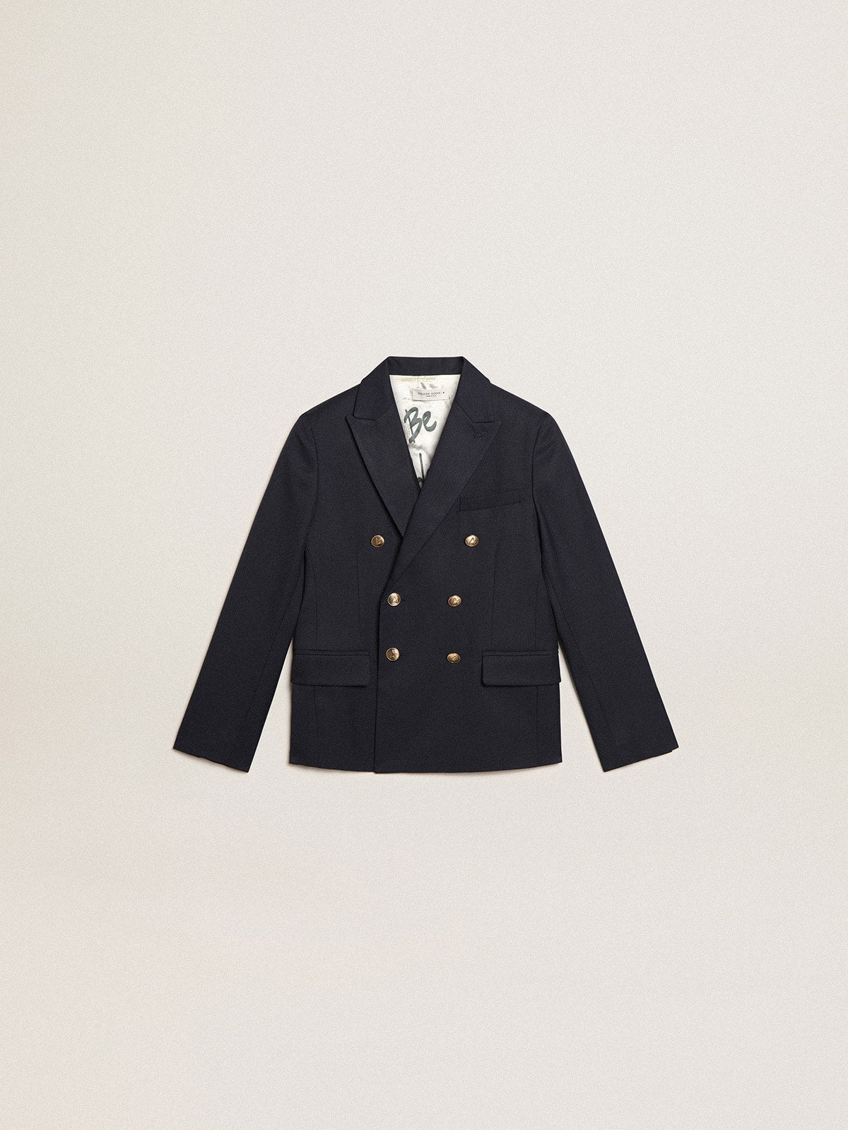 Boys’ dark blue double-breasted buttoned blazer - Golden Goose Kids