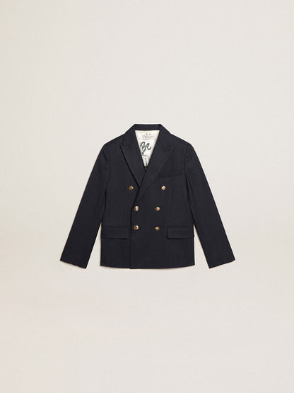 Boys’ dark blue double-breasted buttoned blazer - Golden Goose Kids