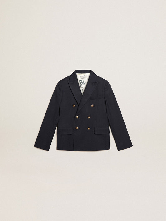 Boys’ dark blue double-breasted buttoned blazer - Golden Goose Kids