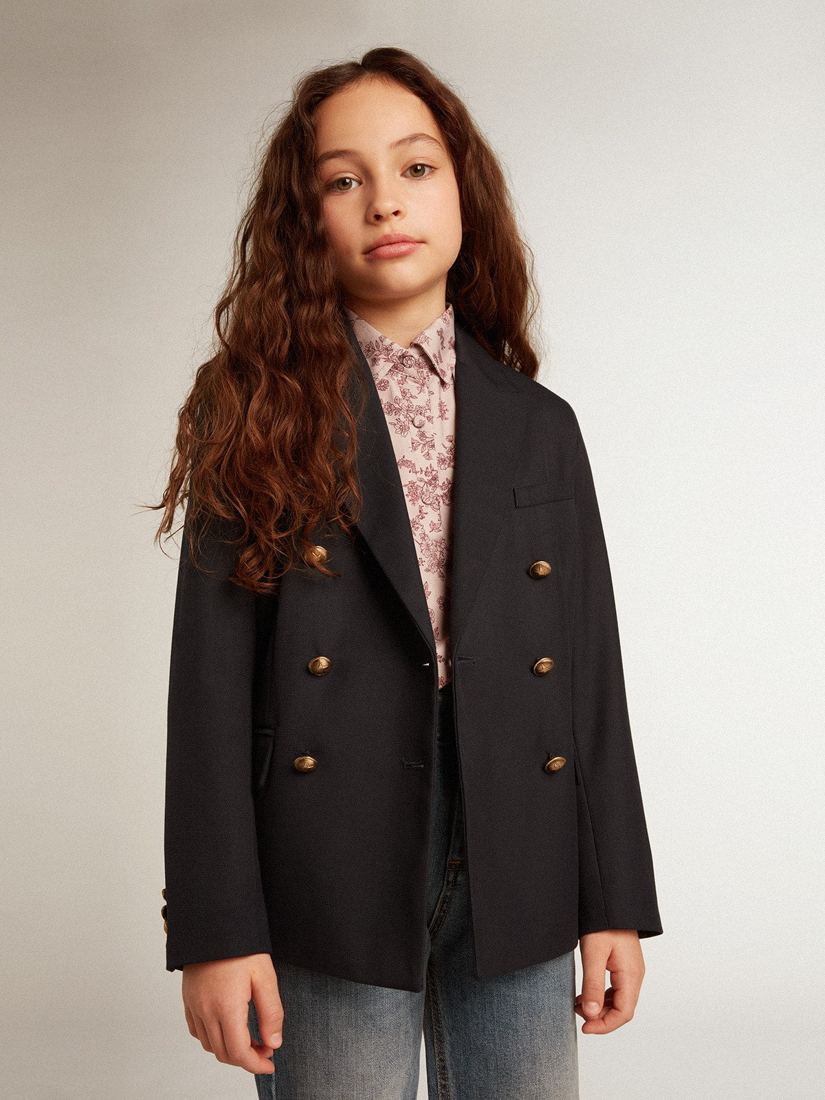 Boys’ dark blue double-breasted buttoned blazer - Golden Goose Kids