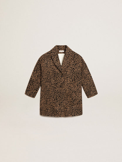 Girls’ single-breasted coat in wool with jacquard animal print - Golden Goose Kids