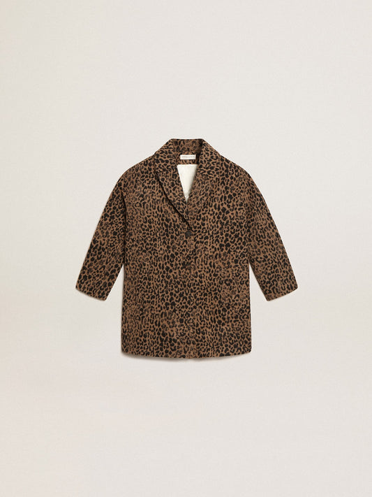 Girls’ single-breasted coat in wool with jacquard animal print - Golden Goose Kids