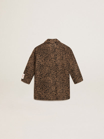 Girls’ single-breasted coat in wool with jacquard animal print - Golden Goose Kids