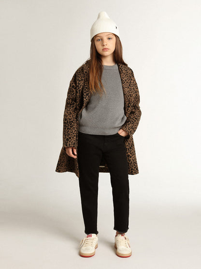 Girls’ single-breasted coat in wool with jacquard animal print - Golden Goose Kids