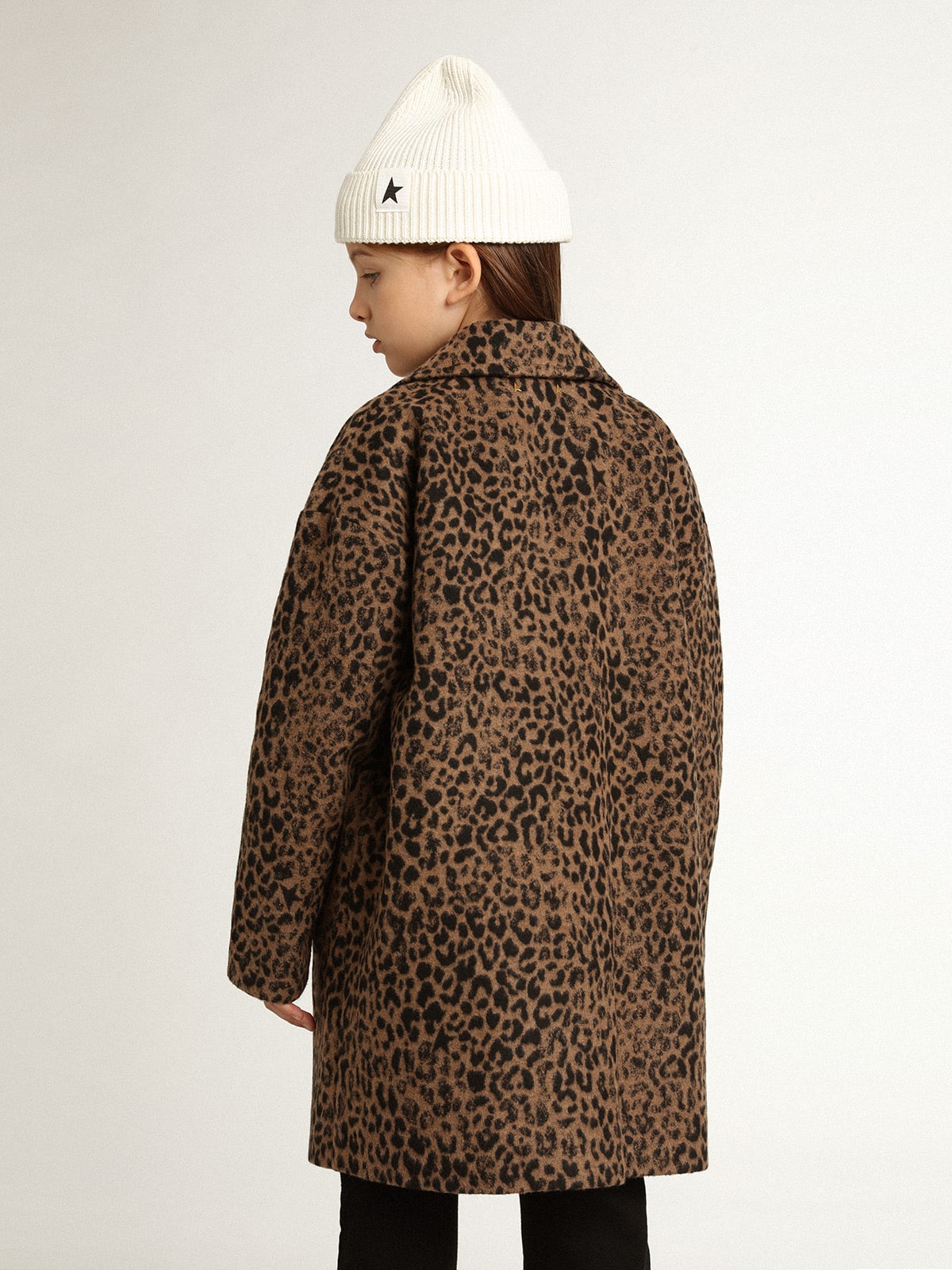Girls’ single-breasted coat in wool with jacquard animal print - Golden Goose Kids