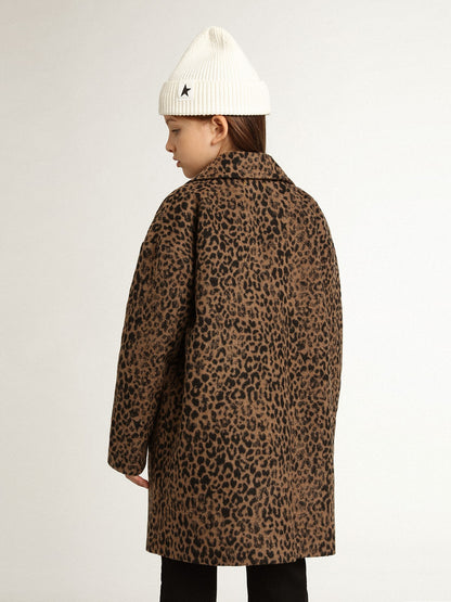 Girls’ single-breasted coat in wool with jacquard animal print - Golden Goose Kids