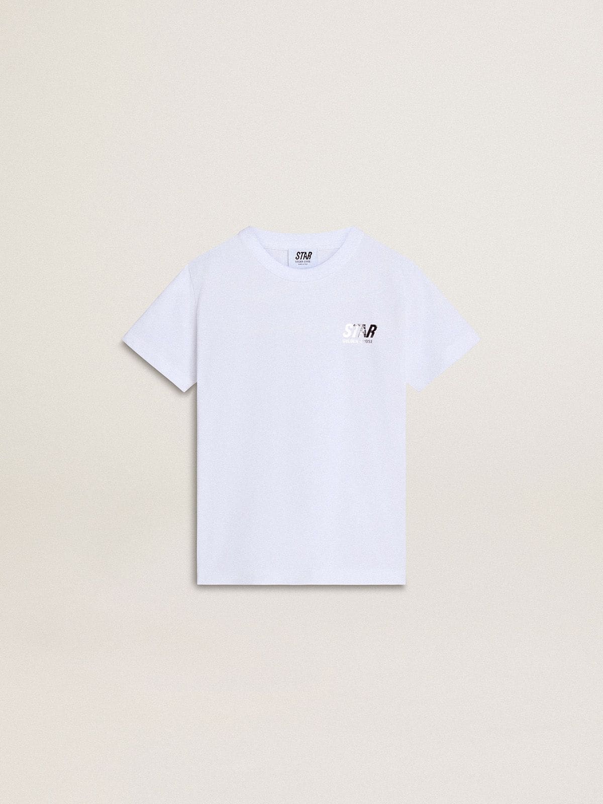 Kids’ white cotton T-shirt with silver print - Golden Goose Kids