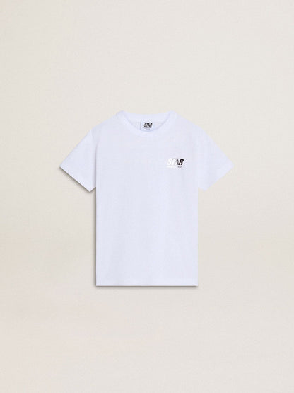 Kids’ white cotton T-shirt with silver print - Golden Goose Kids