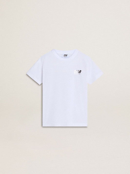 Kids’ white cotton T-shirt with silver print - Golden Goose Kids