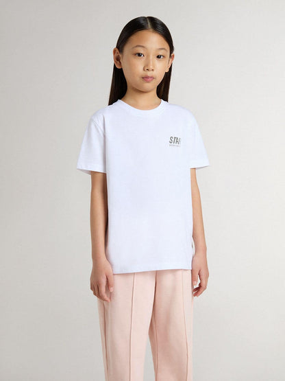 Kids’ white cotton T-shirt with silver print - Golden Goose Kids