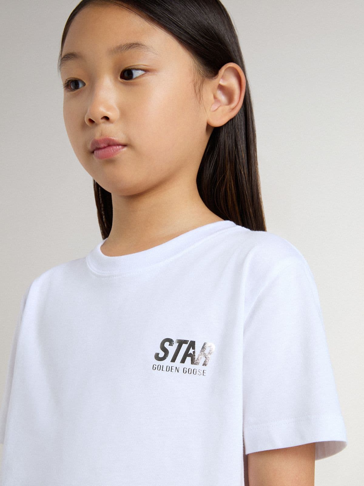 Kids’ white cotton T-shirt with silver print - Golden Goose Kids