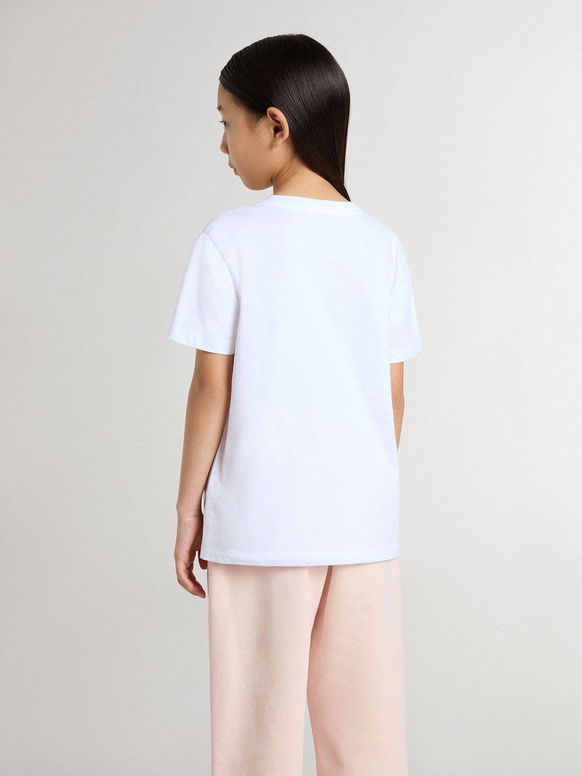 Kids’ white cotton T-shirt with silver print - Golden Goose Kids