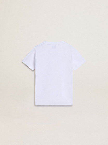 Kids’ white cotton T-shirt with silver print - Golden Goose Kids
