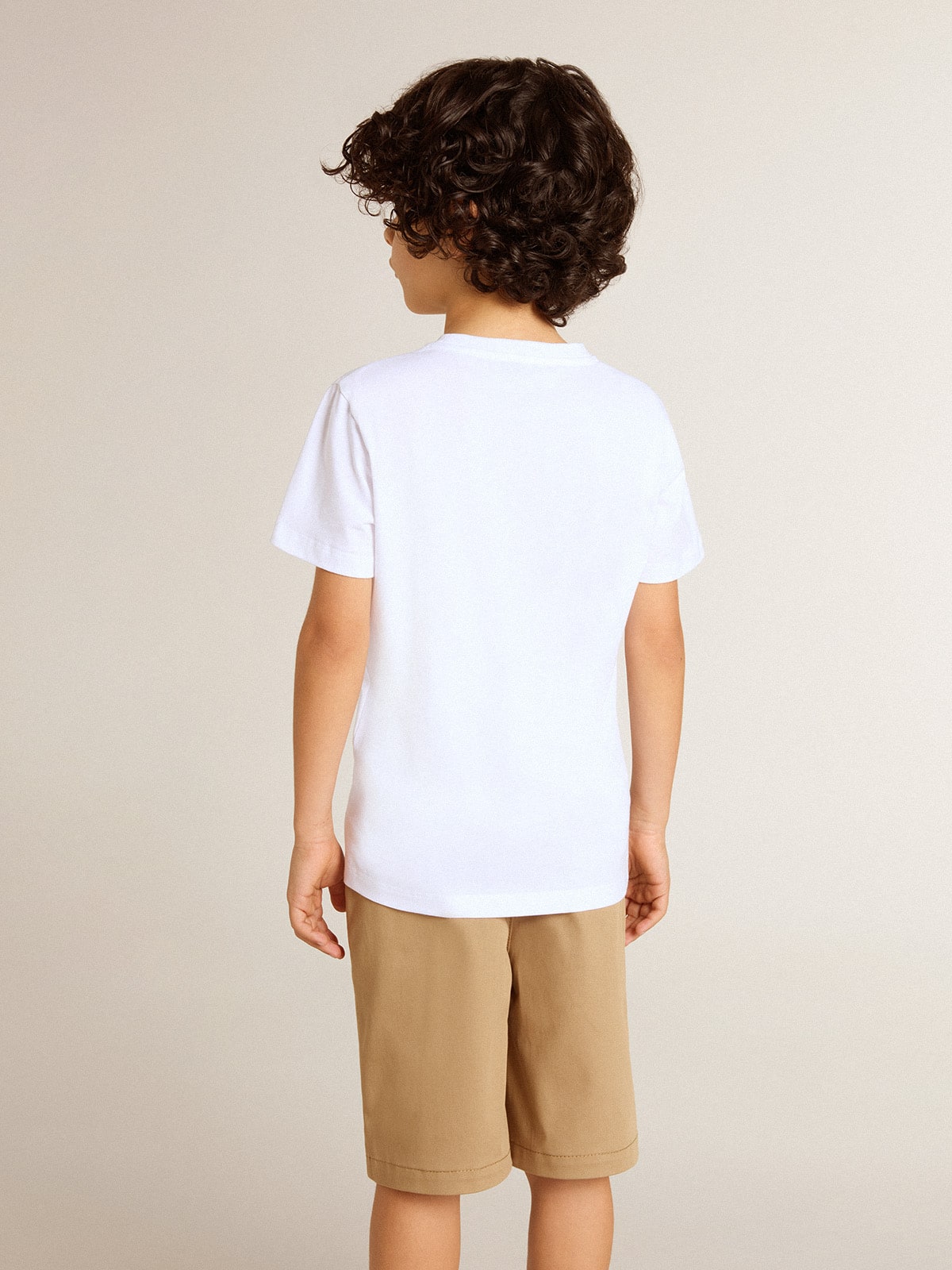 Boys' white T-shirt with multicolored Golden print - Golden Goose Kids